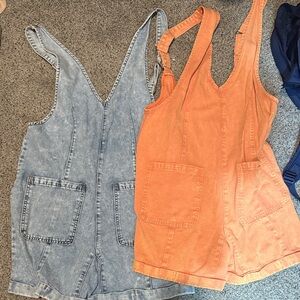 Blue and Orange Denim Overalls